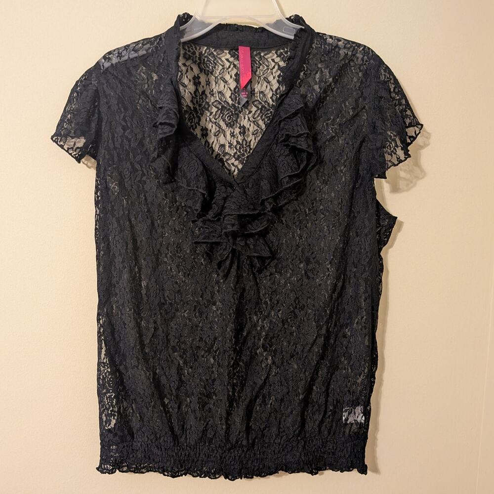 Pure Eneregy Black Lace Blouse With Ruffle And Slouch Scrunch Bottom